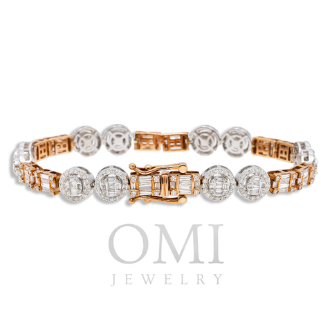 10K GOLD BAGUETTE AND ROUND DIAMONDS TWO TONE BRACELET 5.90 CT