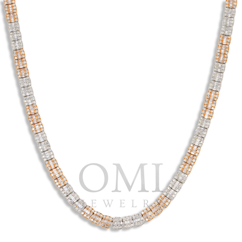 10K GOLD 5MM TWO TONE BAGUETTE AND ROUND DIAMOND CHAIN 10.91 CT