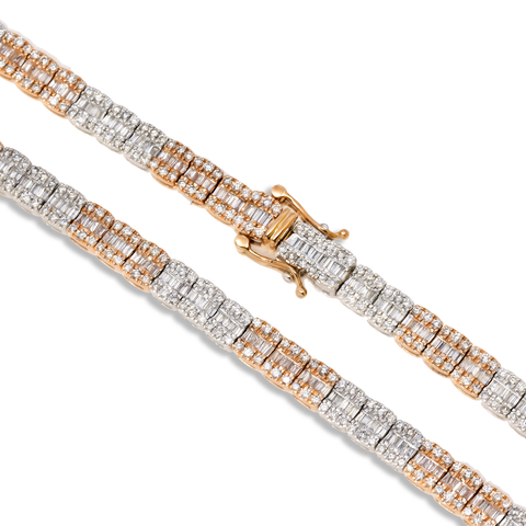 10K GOLD 5MM TWO TONE BAGUETTE AND ROUND DIAMOND CHAIN 10.91 CT