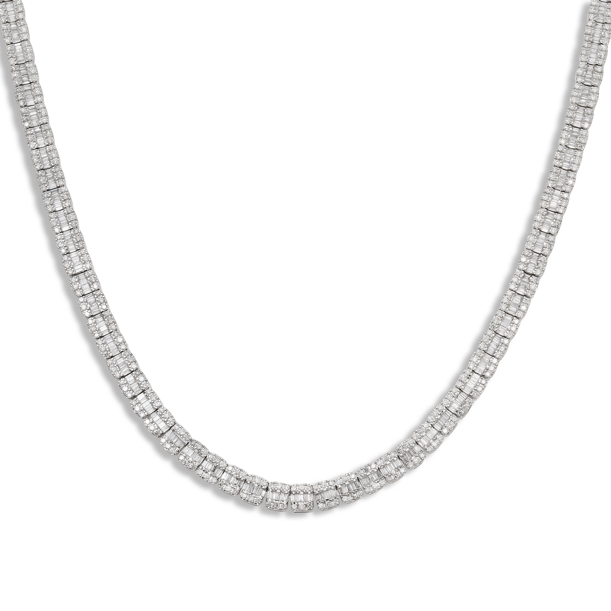 10K GOLD 5MM TWO TONE BAGUETTE AND ROUND DIAMOND CHAIN 10.91 CT