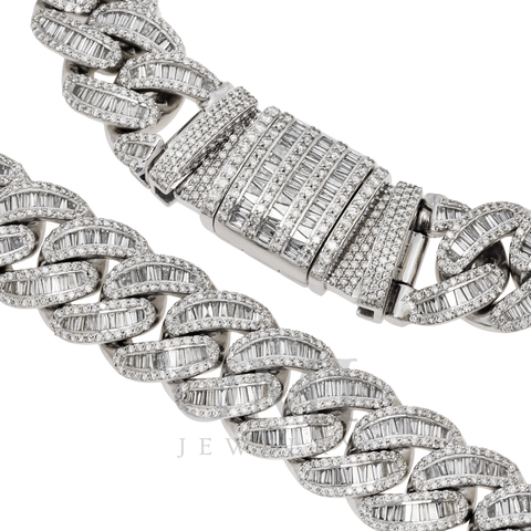 10K GOLD 18MM BAGUETTE AND ROUND DIAMOND CUBAN CHAIN 41.30 CT