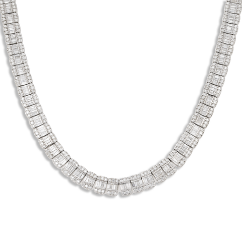 10K GOLD 9MM BAGUETTE AND ROUND DIAMOND CHAIN 20.09 CT