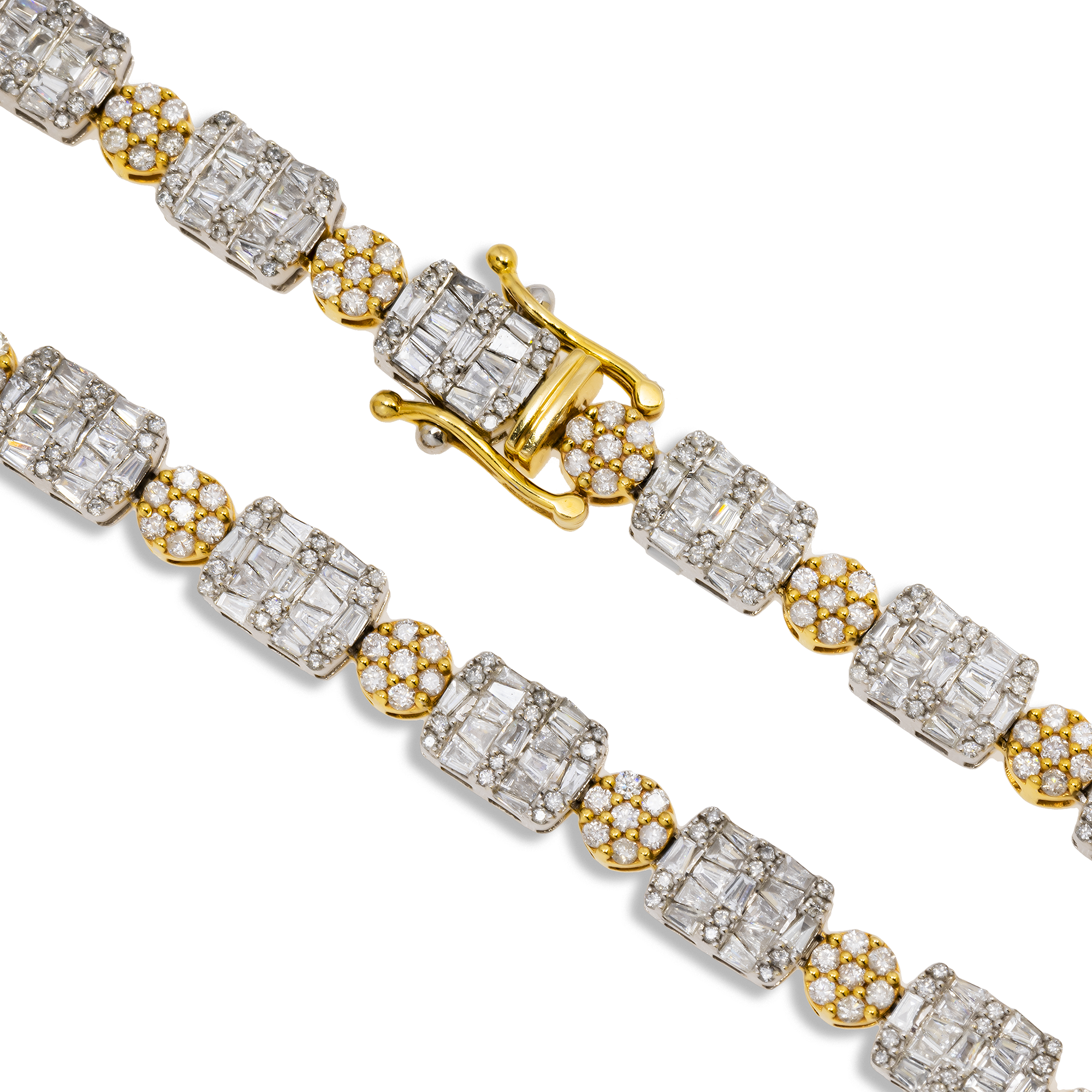 10K GOLD TWO TONE 6MM ROUND AND BAGUETTE DIAMOND BRACELET 15.21 CT