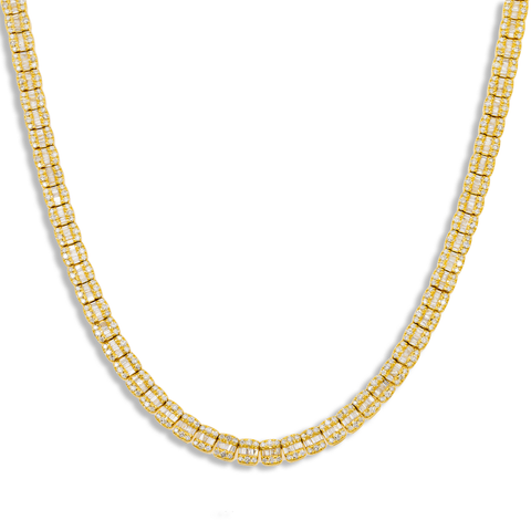 10K GOLD 5MM TWO TONE BAGUETTE AND ROUND DIAMOND CHAIN 10.91 CT