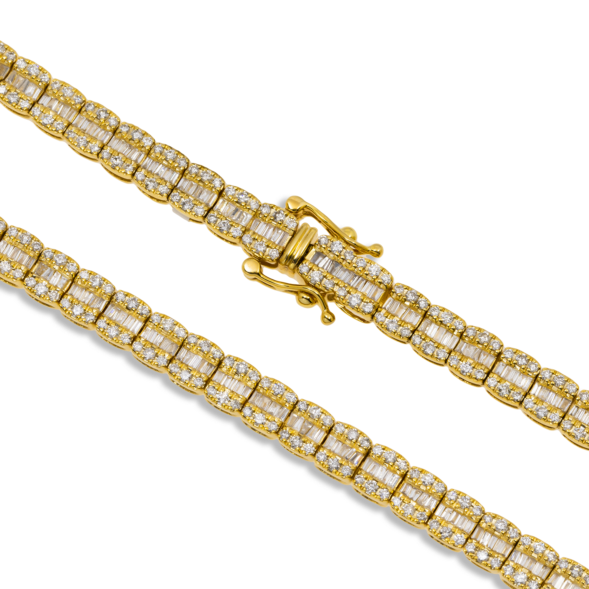 10K GOLD 5MM TWO TONE BAGUETTE AND ROUND DIAMOND CHAIN 10.91 CT