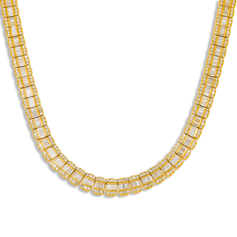 10K GOLD 9MM BAGUETTE AND ROUND DIAMOND CHAIN 20.09 CT