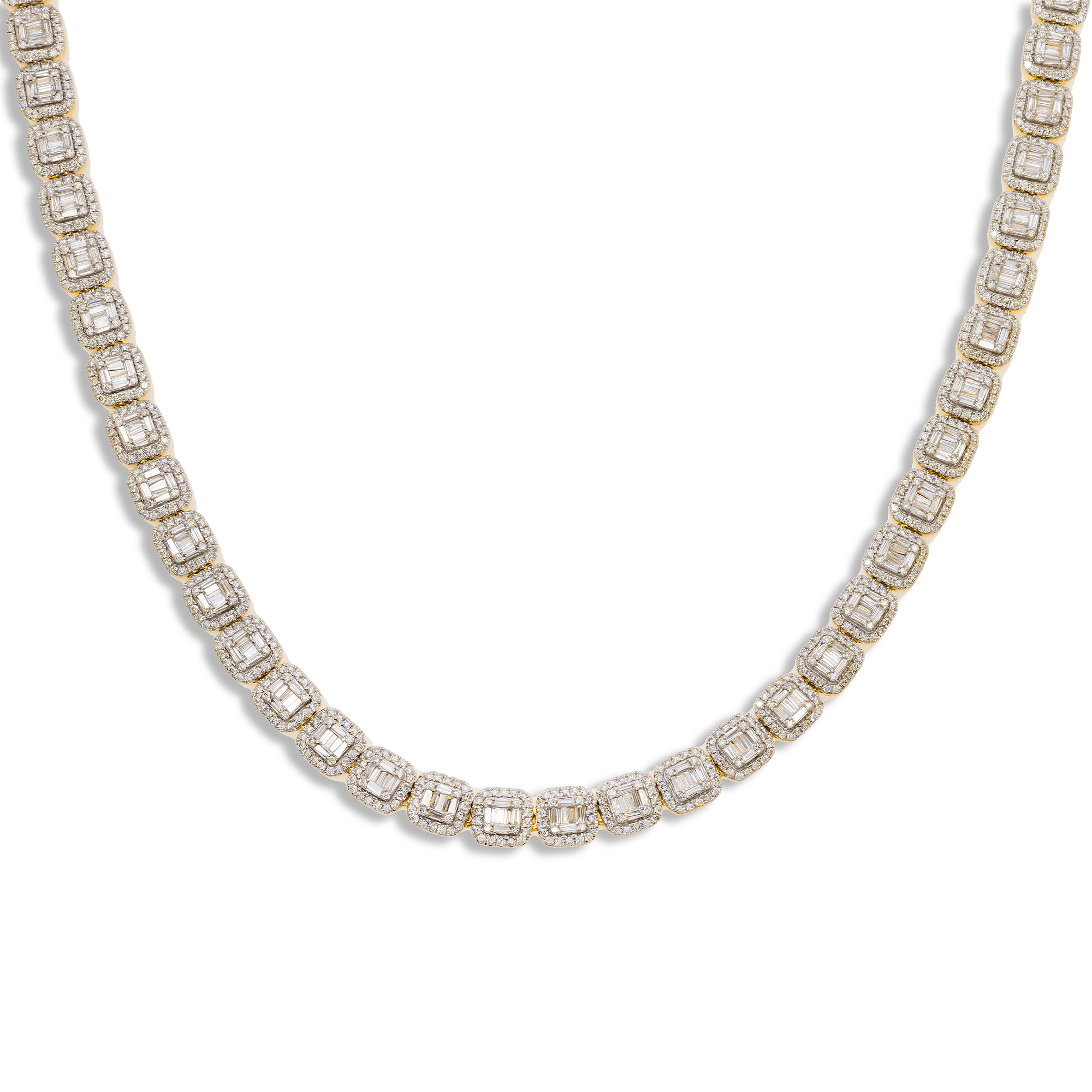10K GOLD 7MM BAGUETTE DIAMOND CLUSTER CHAIN 16.75 CTW