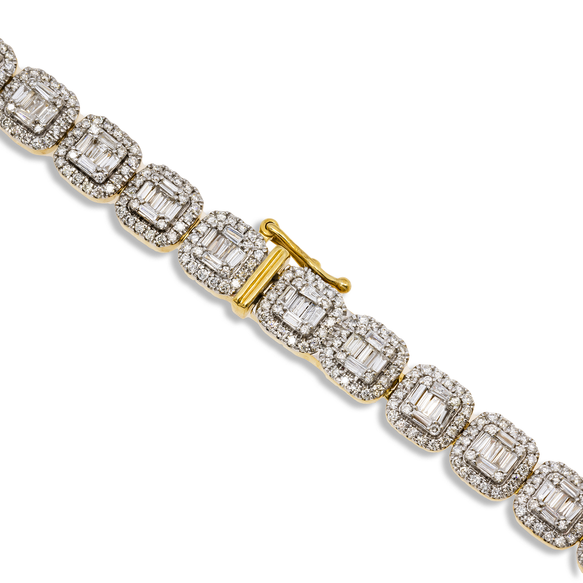 10K GOLD 7MM BAGUETTE DIAMOND CLUSTER CHAIN 16.75 CTW