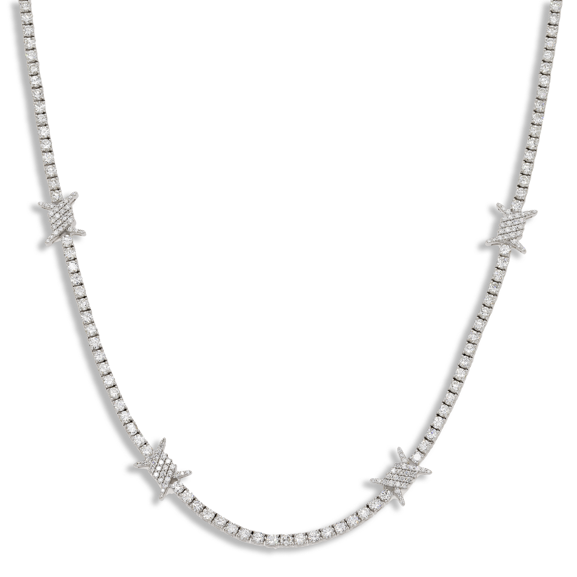 14K Gold Diamond Barbed Wire Tennis Chain 9.45 ct White Gold 16