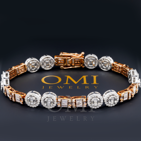 10K GOLD BAGUETTE AND ROUND DIAMONDS TWO TONE BRACELET 5.90 CT