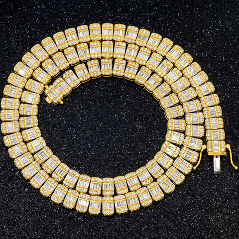 10K GOLD 9MM BAGUETTE AND ROUND DIAMOND CHAIN 20.09 CT