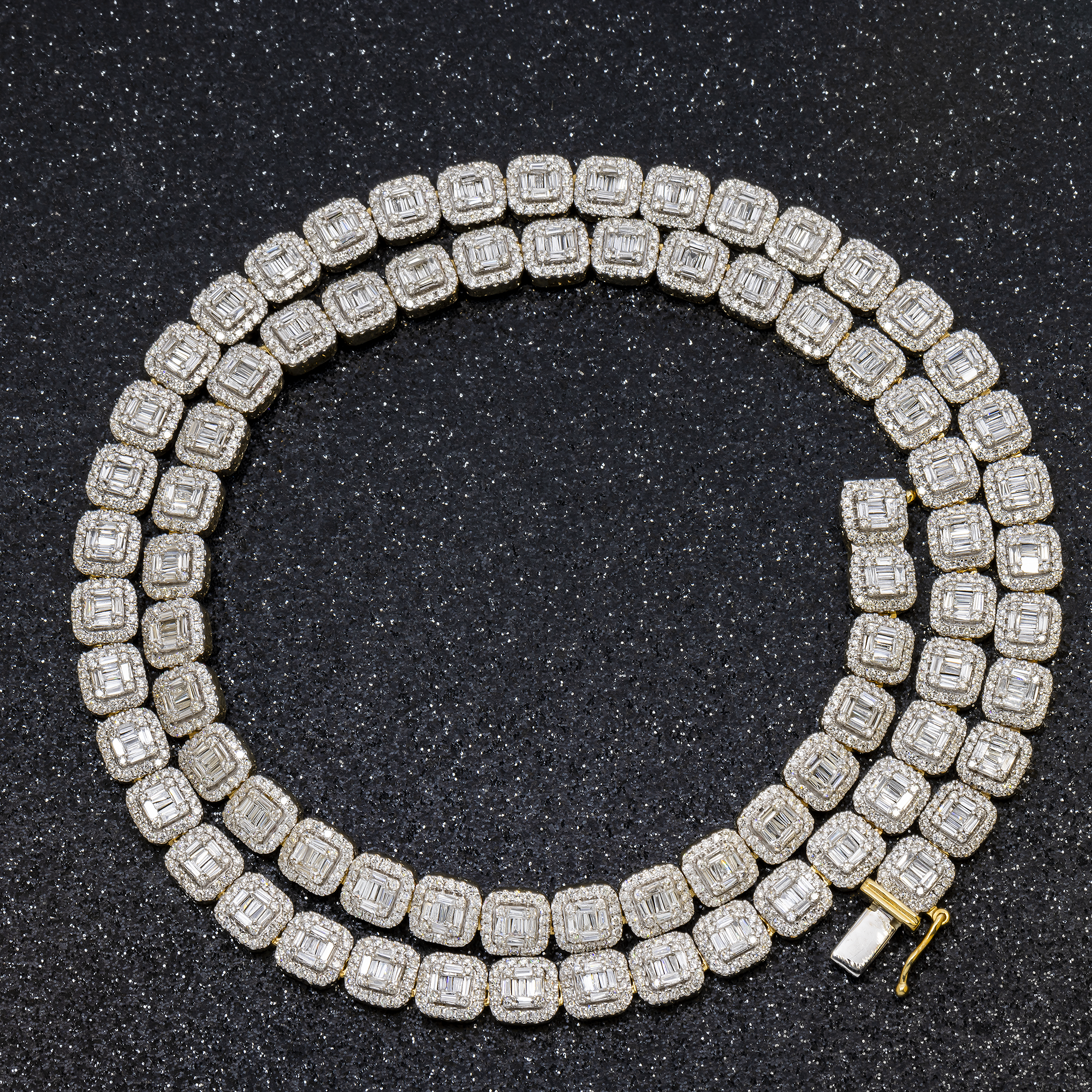 10K GOLD 7MM BAGUETTE DIAMOND CLUSTER CHAIN 16.75 CTW