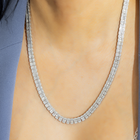 10K GOLD 7MM BAGUETTE AND ROUND DIAMOND CHAIN 13.69 CT