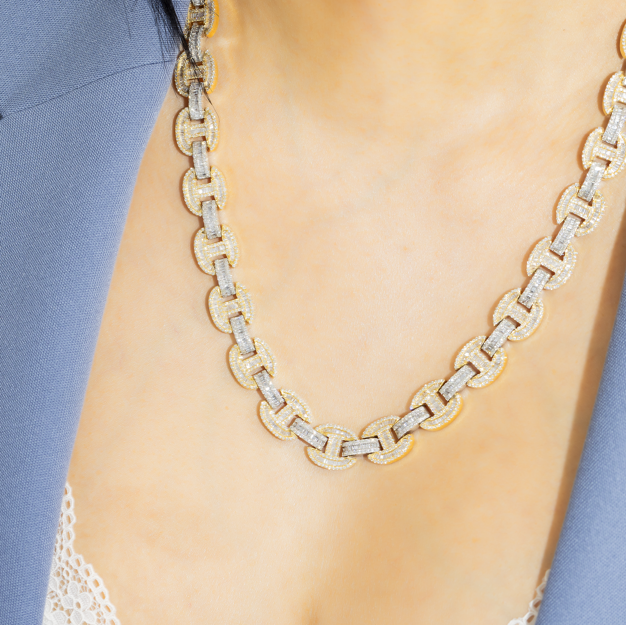 10K GOLD TWO-TONE DIAMOND DESIGNER LINK CHAIN 26.15 CT