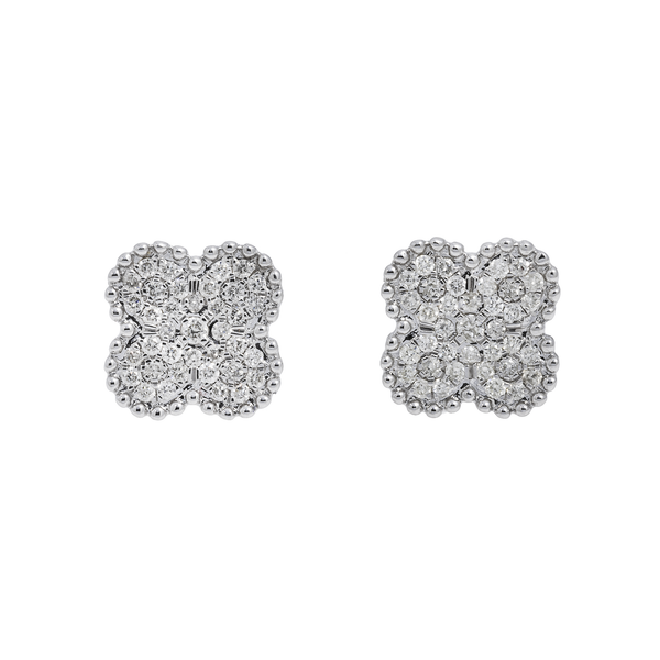 14K GOLD ROUND DIAMOND CLUSTER CLOVER EARRINGS 0.55 CTW