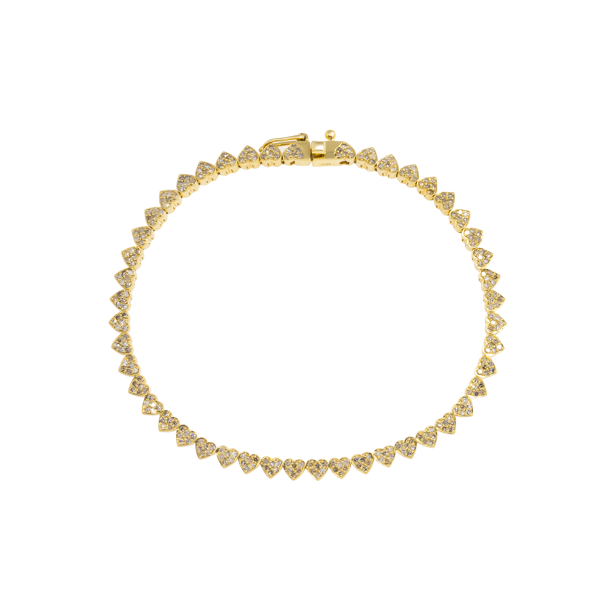 14K GOLD ROUND DIAMOND HEART CHAIN BRACELET 1.74 CT
