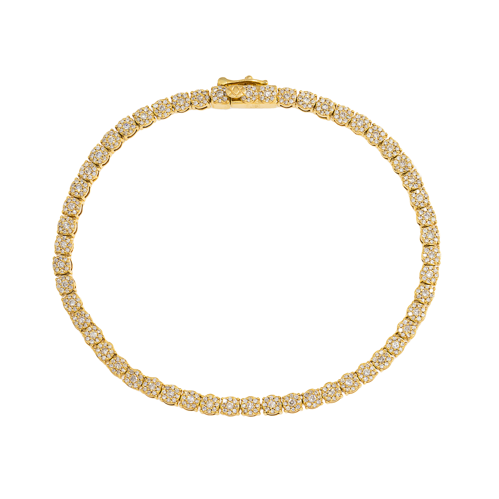 14K GOLD ROUND DIAMOND CLUSTER TENNIS BRACELET 3.00 CT