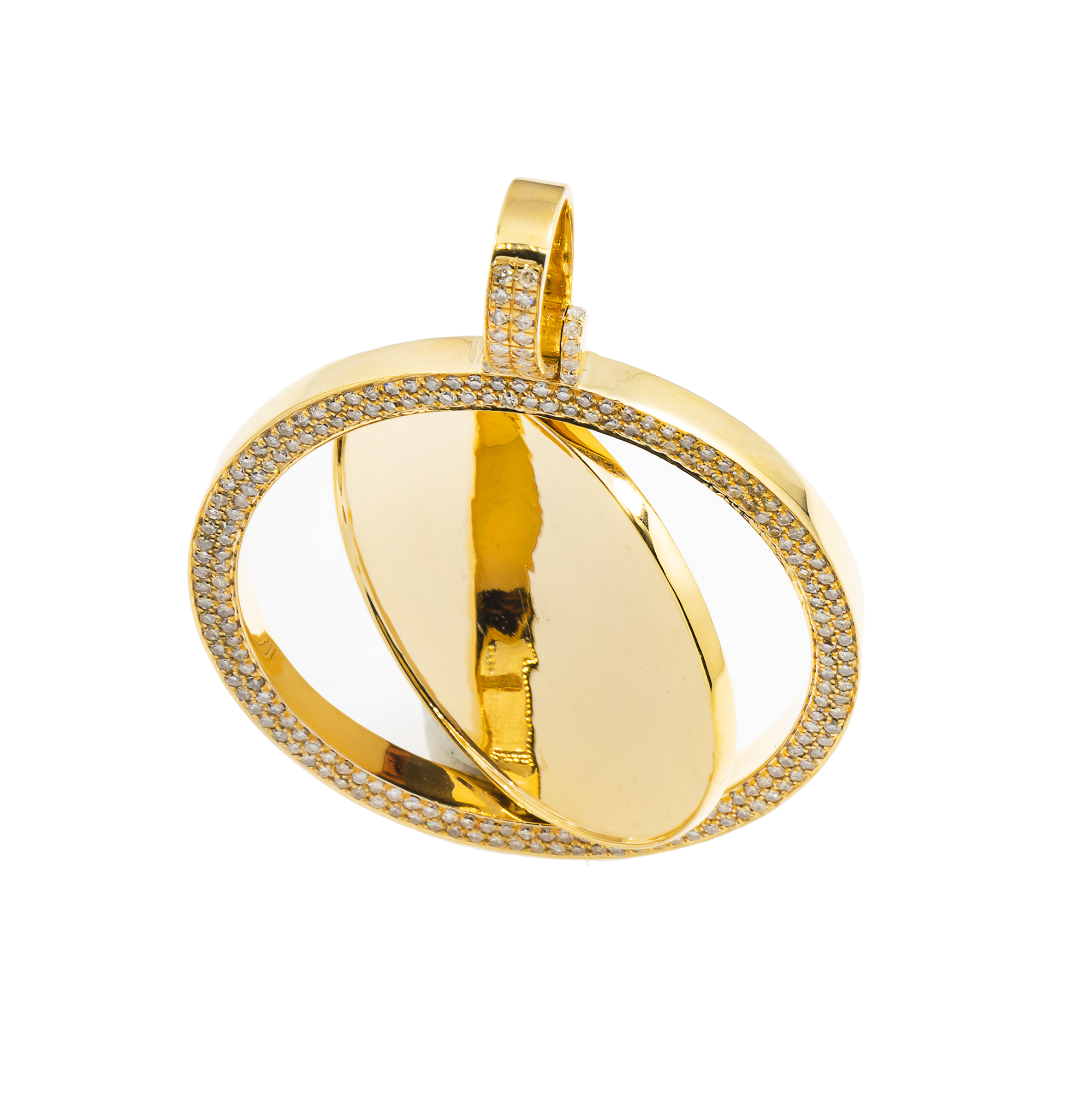 14K GOLD DIAMOND DOUBLE-SIDED SPINNING CIRCLE PICTURE PENDANT 2.30 CT