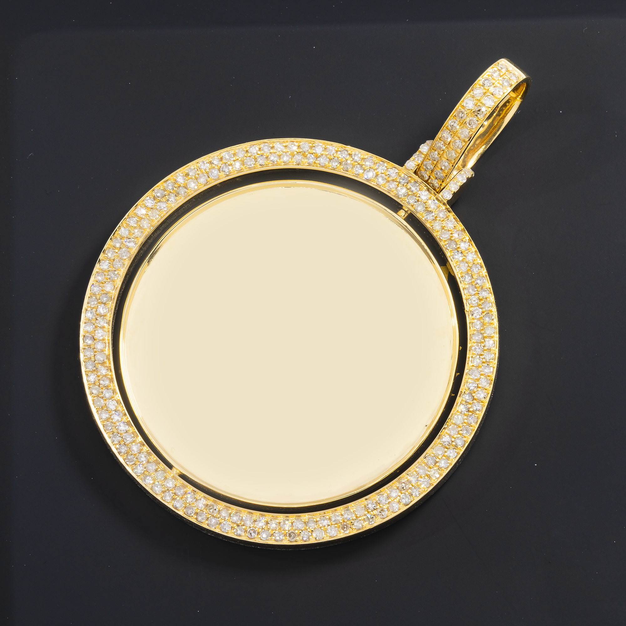 14K GOLD DIAMOND DOUBLE-SIDED SPINNING CIRCLE PICTURE PENDANT 2.30 CT