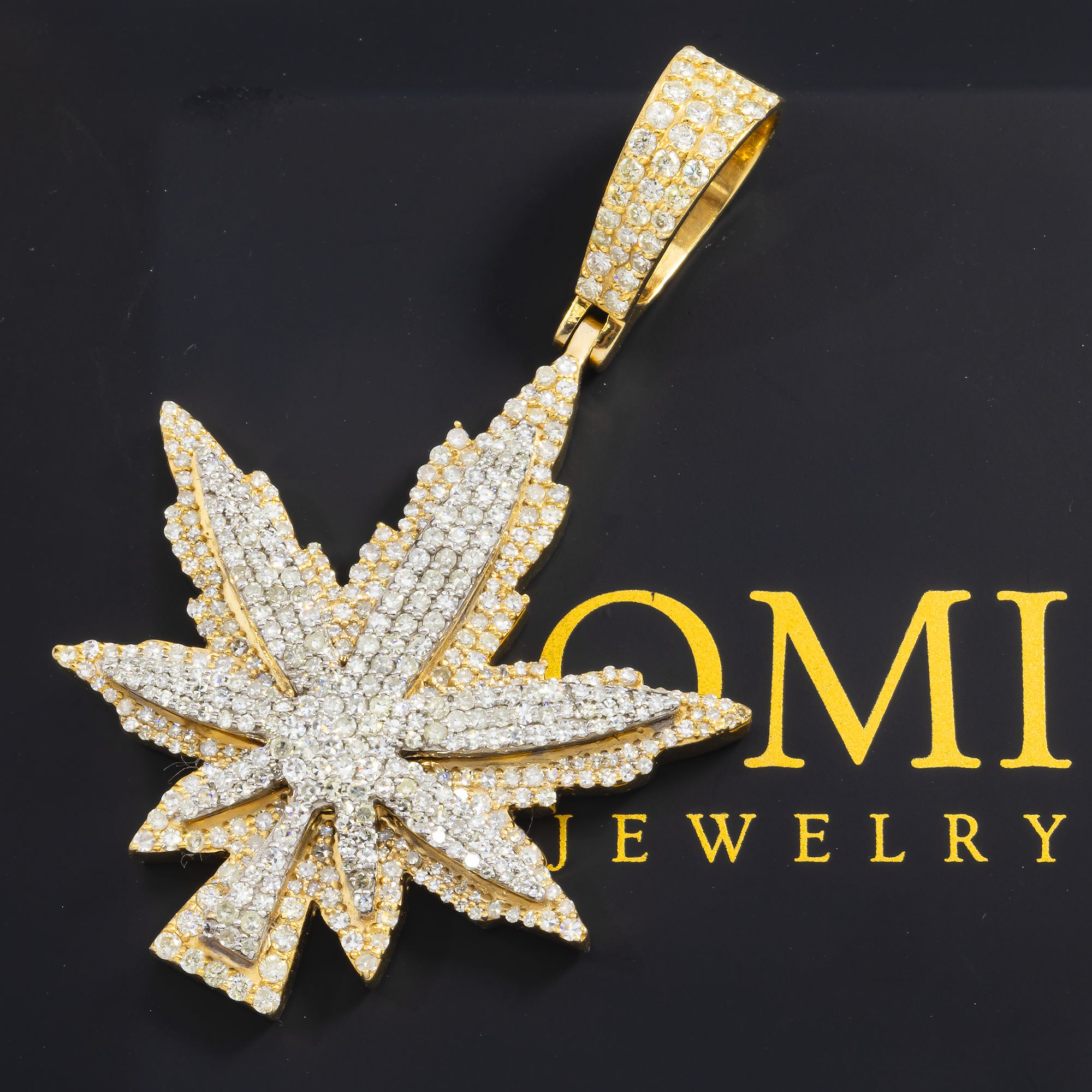 14K GOLD DIAMOND CANNABIS LEAF PENDANT 3.00 CT