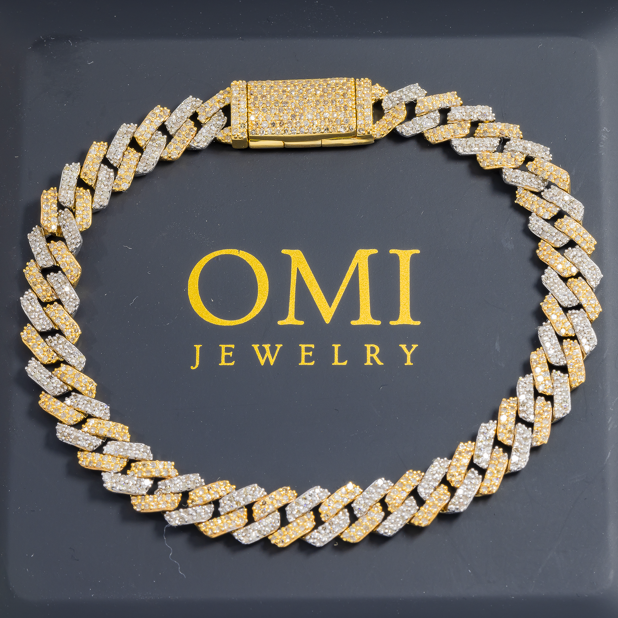14K GOLD TWO TONE CUBAN LINK BRACELET 3.95 CT DIAMONDS