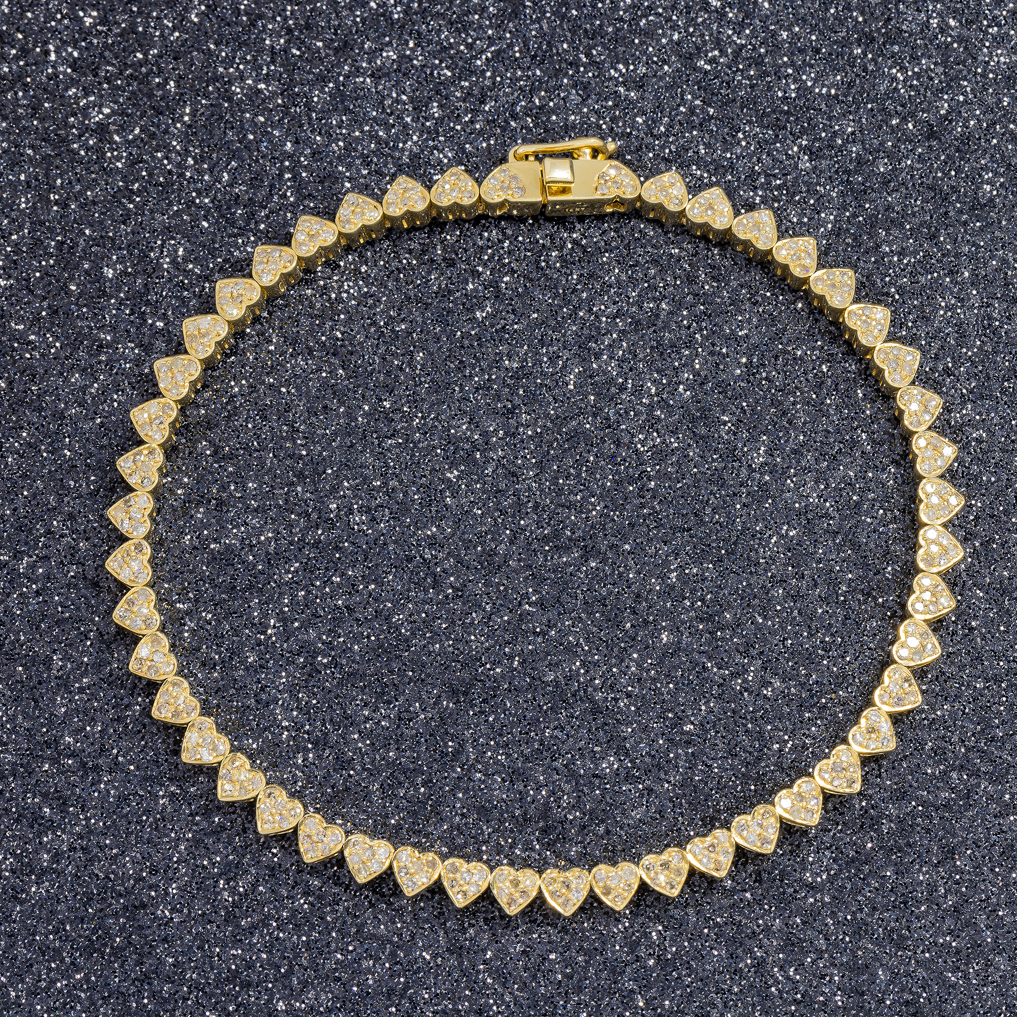 14K GOLD ROUND DIAMOND HEART CHAIN BRACELET 1.74 CT