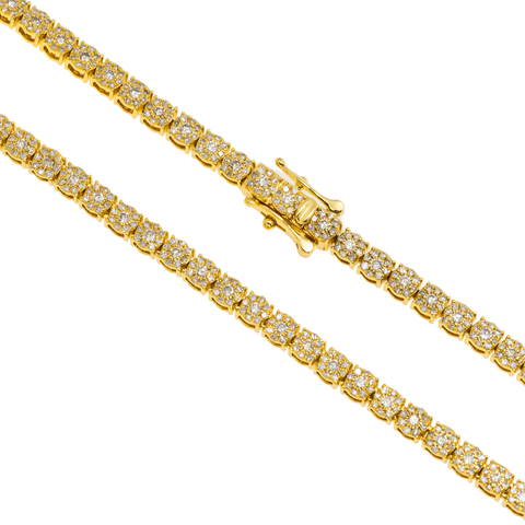 14K GOLD ROUND DIAMOND CLUSTER TENNIS CHAIN 7.26 CT