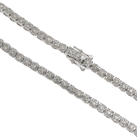 14K GOLD ROUND DIAMOND CLUSTER TENNIS CHAIN 7.26 CT