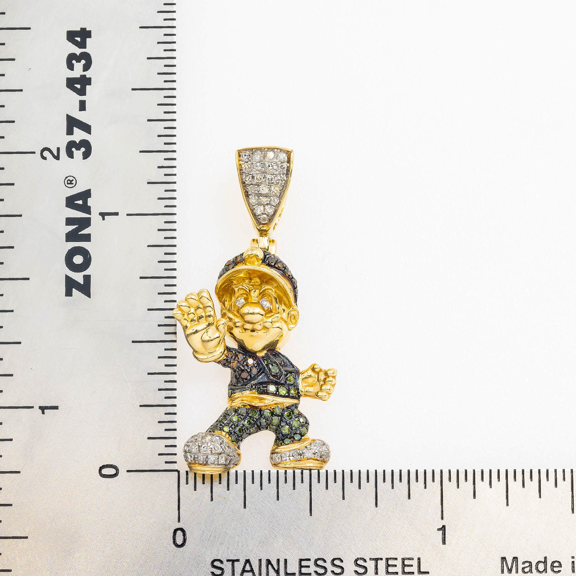 14K GOLD WHITE AND BLACK DIAMONDS SUPER MARIO PENDANT 0.53 CT
