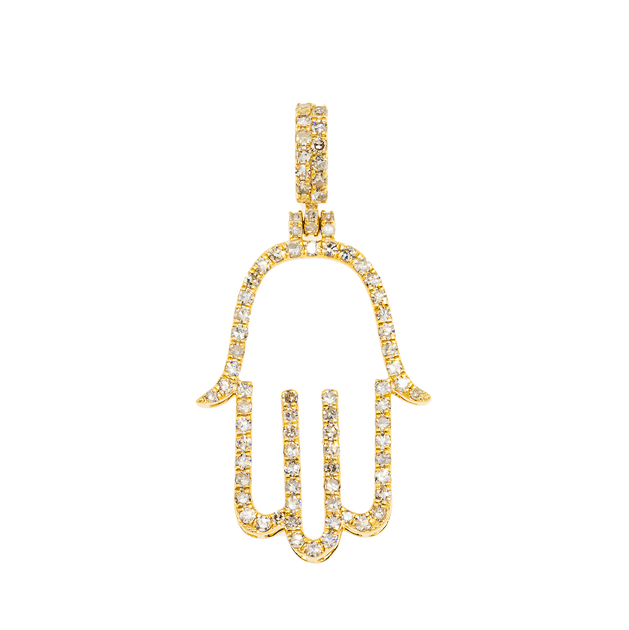 14K GOLD ROUND DIAMOND OPEN HAMSA PENDANT 0.76 CT