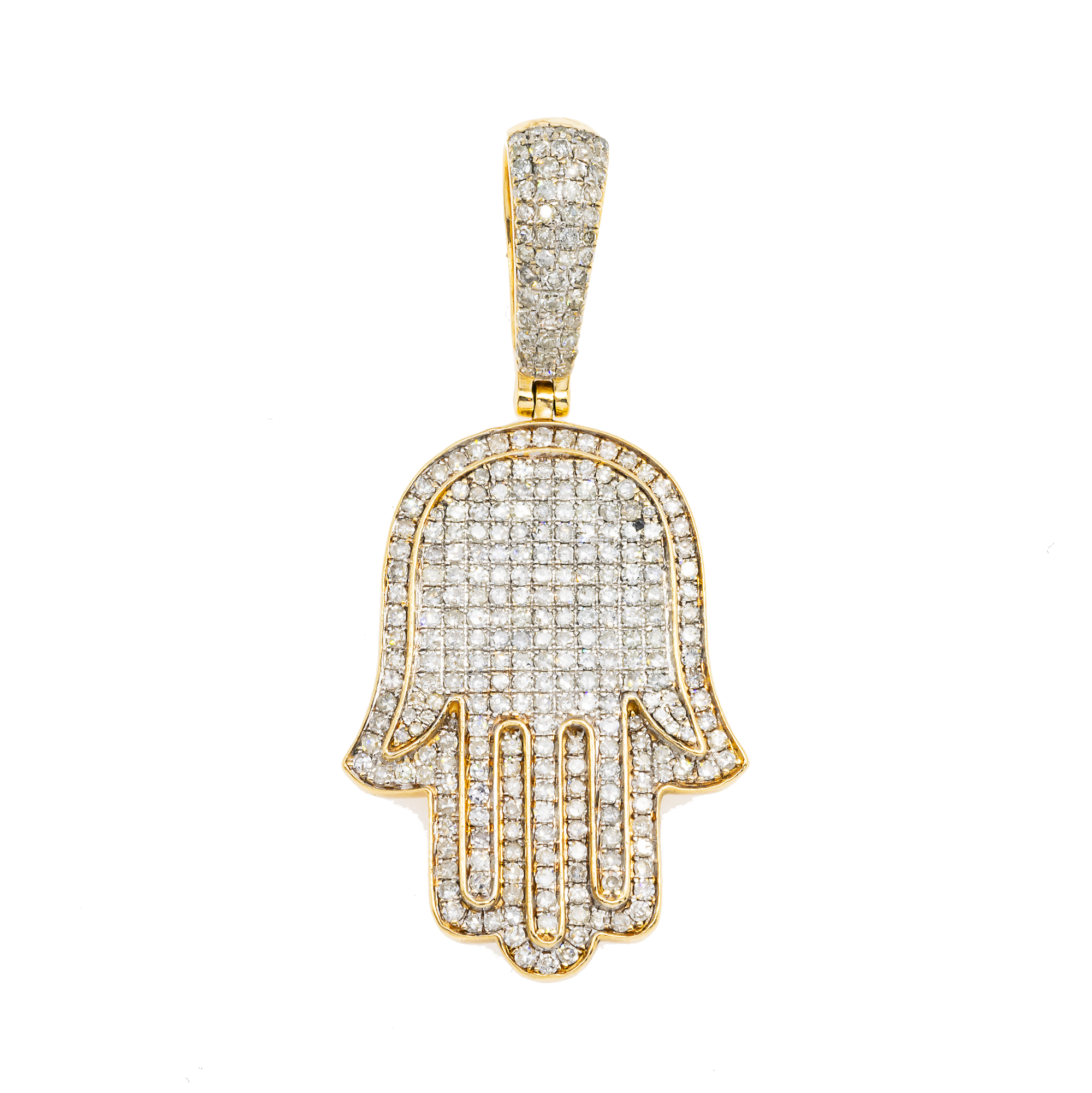 14K GOLD ROUND DIAMOND HAMSA PENDANT 1.80 CT