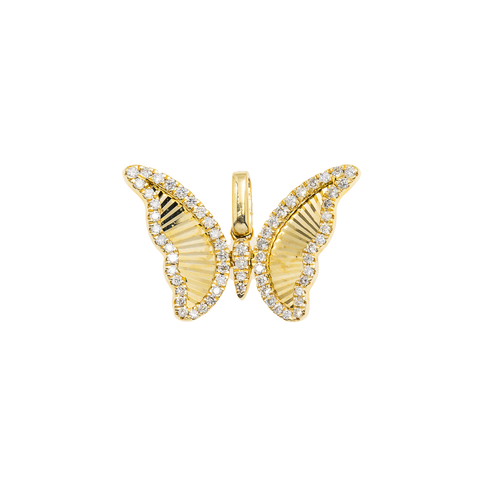 14K GOLD ROUND DIAMOND BUTTERFLY PENDANT 0.61 CT