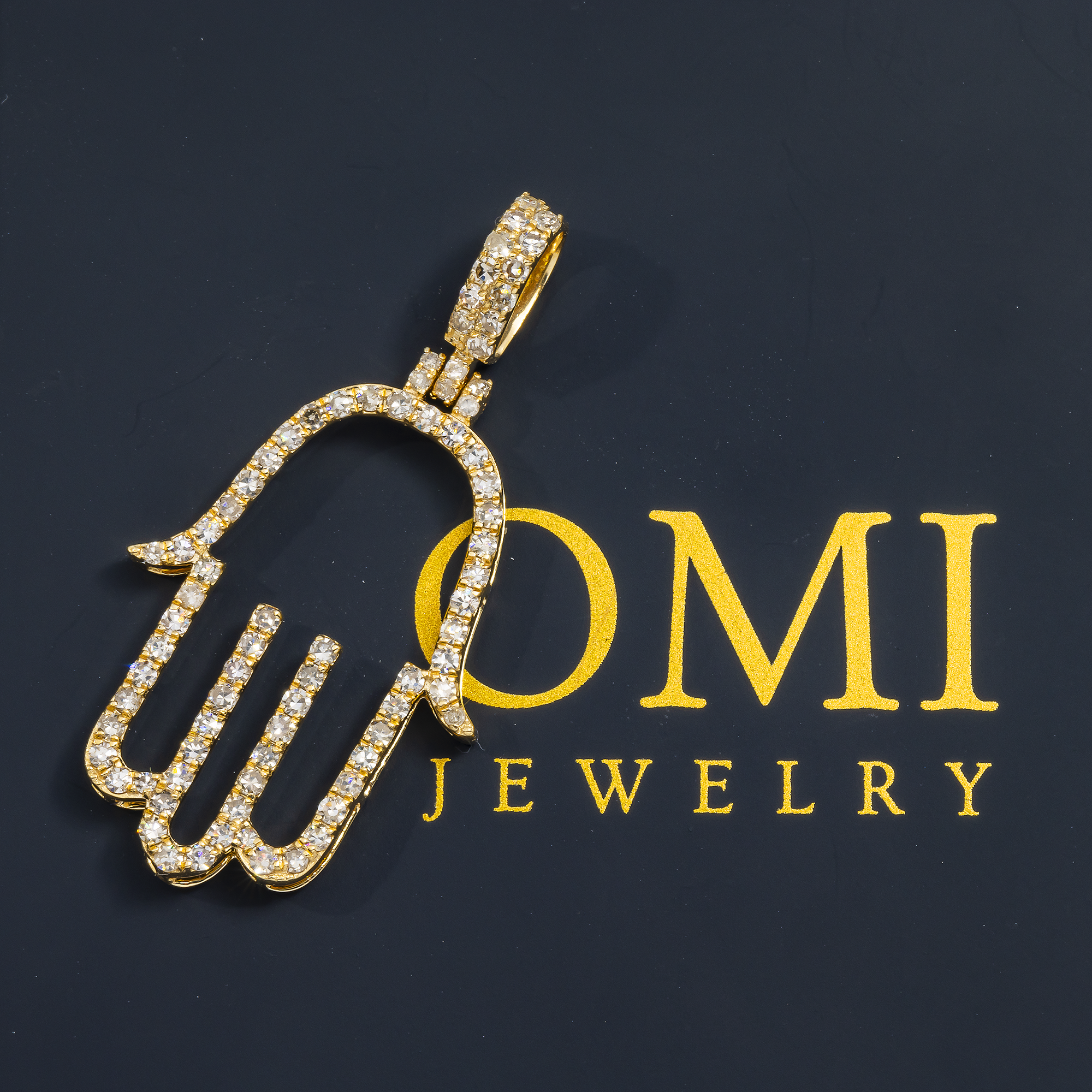 14K GOLD ROUND DIAMOND OPEN HAMSA PENDANT 0.76 CT