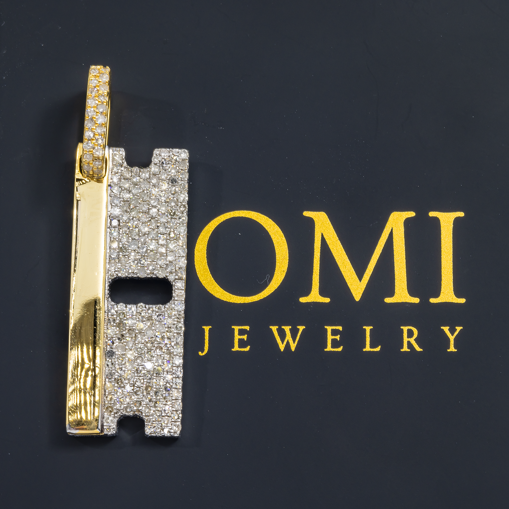 14K GOLD DIAMOND RAZOR BLADE PENDANT 1.37 CT