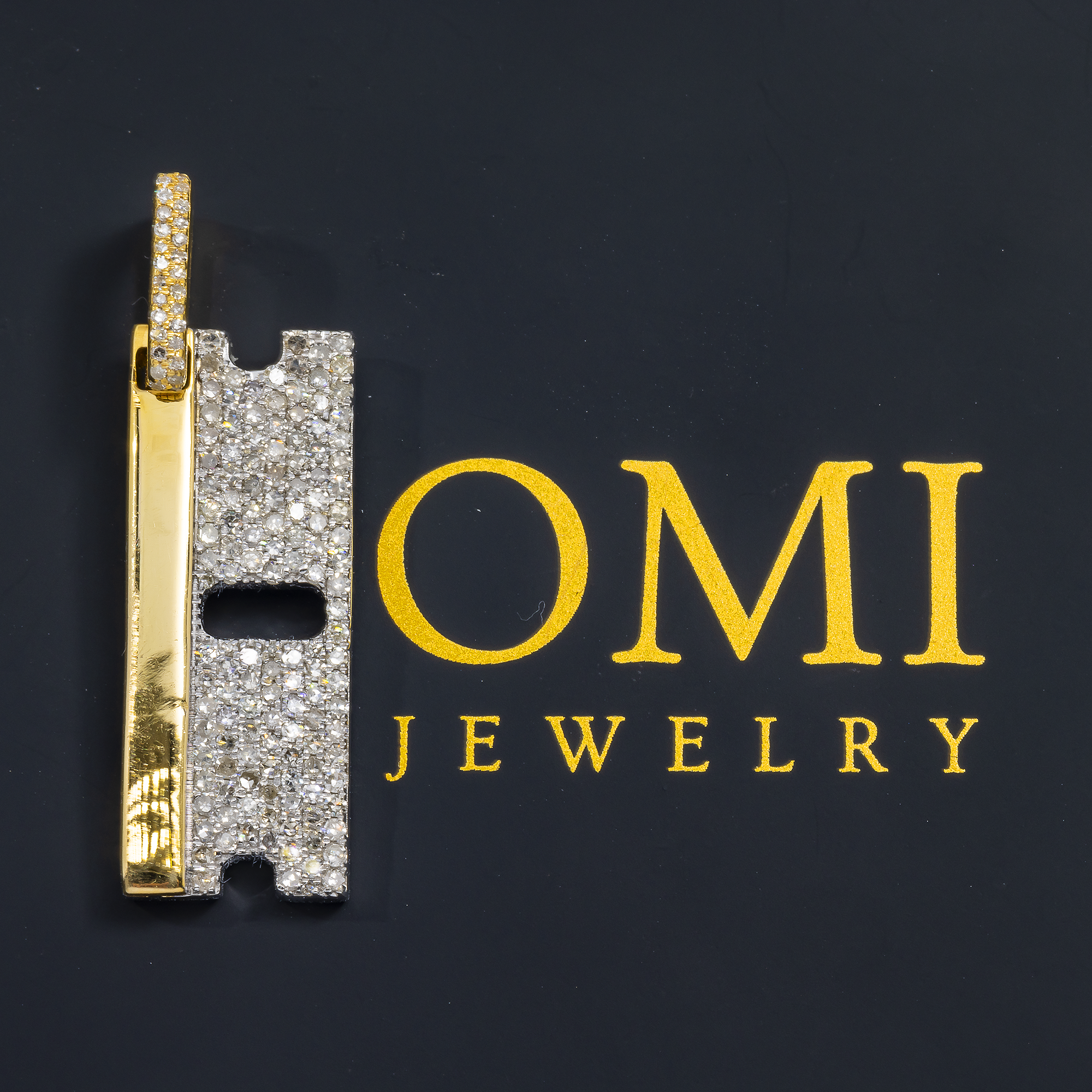 14K GOLD DIAMOND RAZOR BLADE PENDANT 0.93 CT