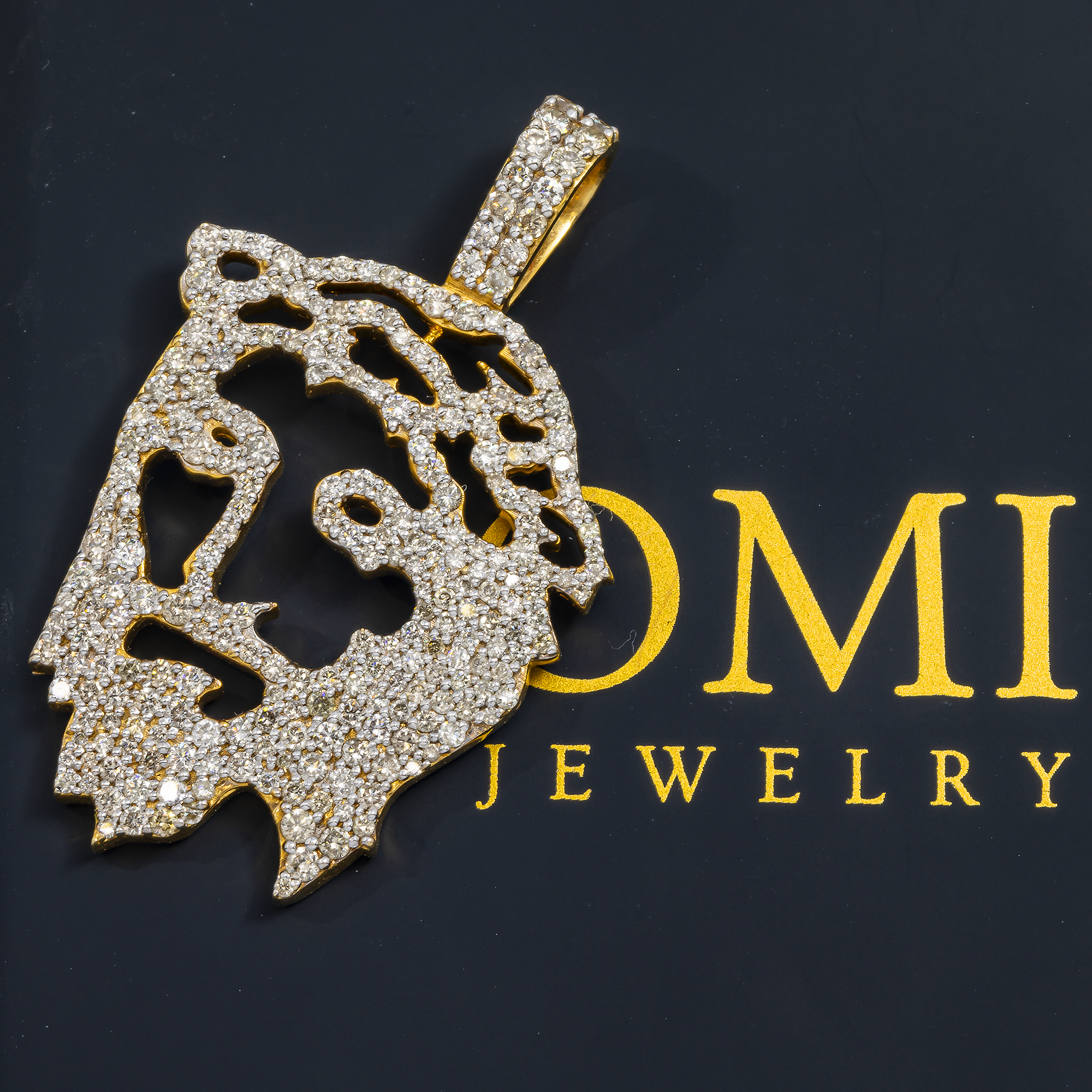 14K GOLD DIAMOND JESUS HEAD PENDANT 1.90 CT