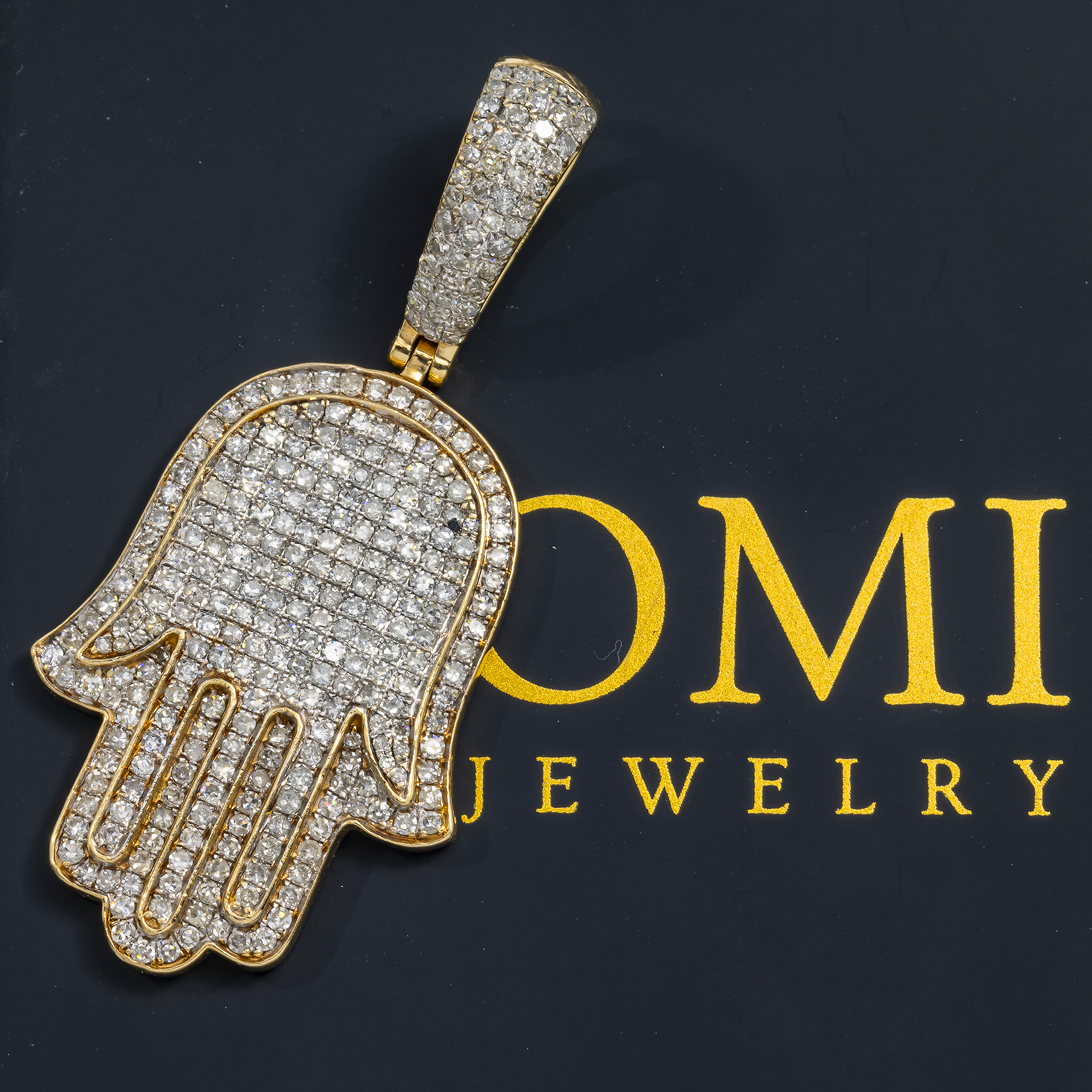14K GOLD ROUND DIAMOND HAMSA PENDANT 1.80 CT