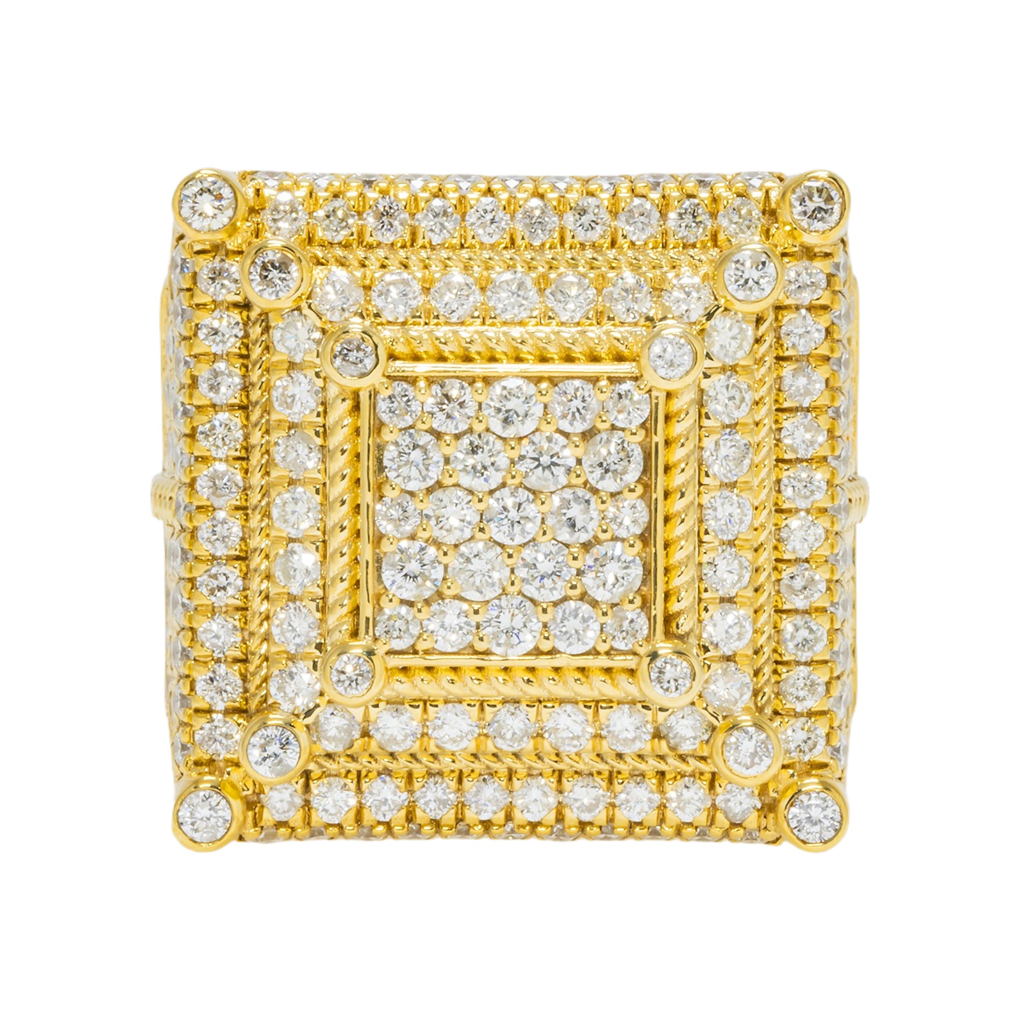 10K GOLD ROUND DIAMOND TEXTURED SQUARE STATEMENT RING 3.75 CT