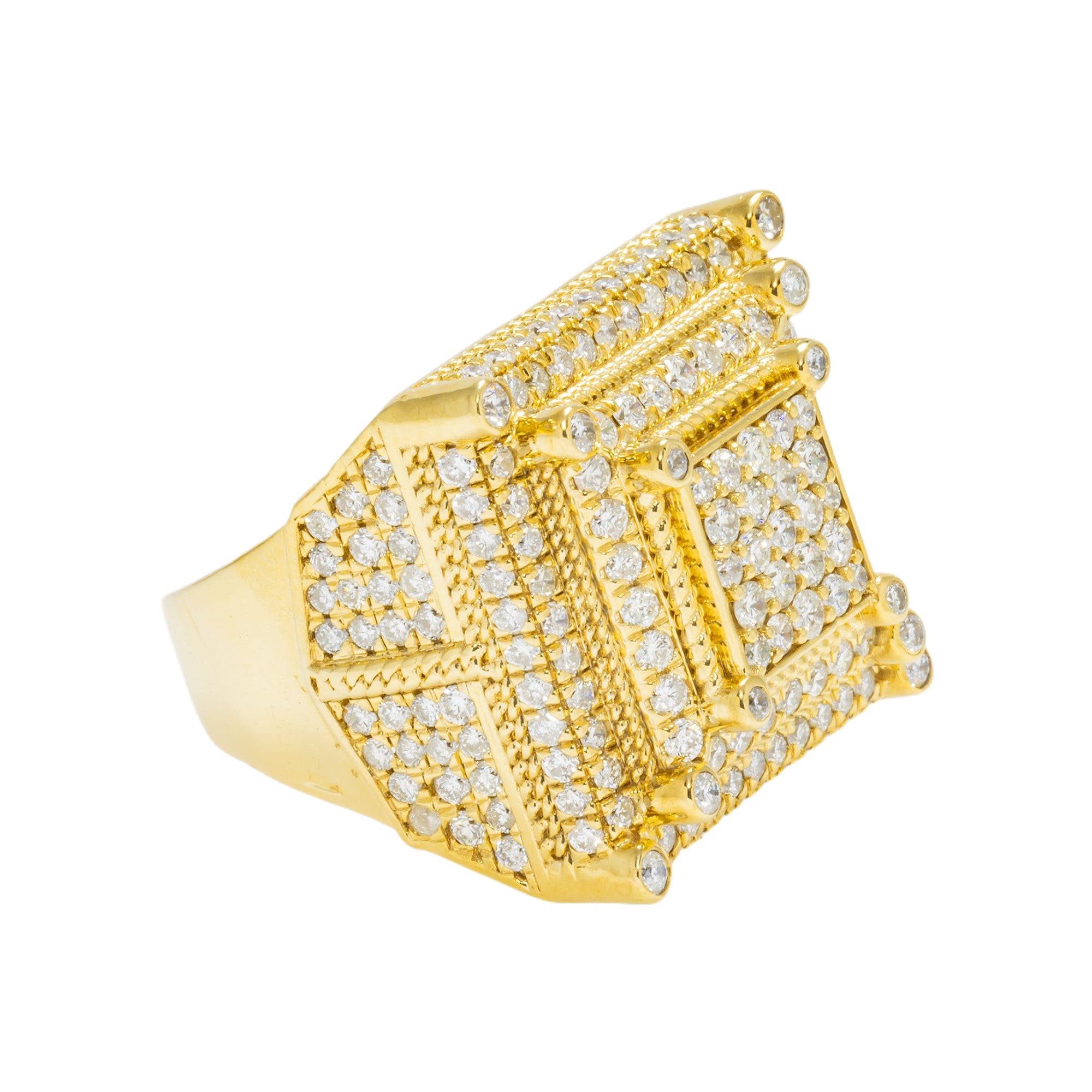 10K GOLD ROUND DIAMOND TEXTURED SQUARE STATEMENT RING 3.75 CT