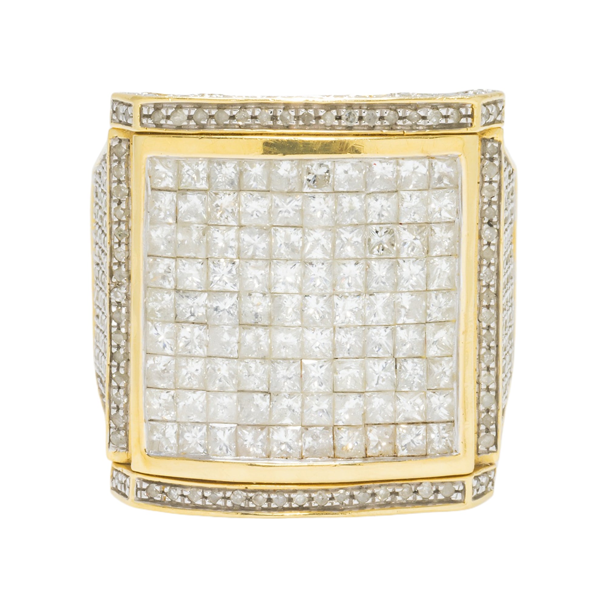 14K GOLD PRINCESS AND ROUND DIAMOND SQUARE STATEMENT RING 3.70 CT