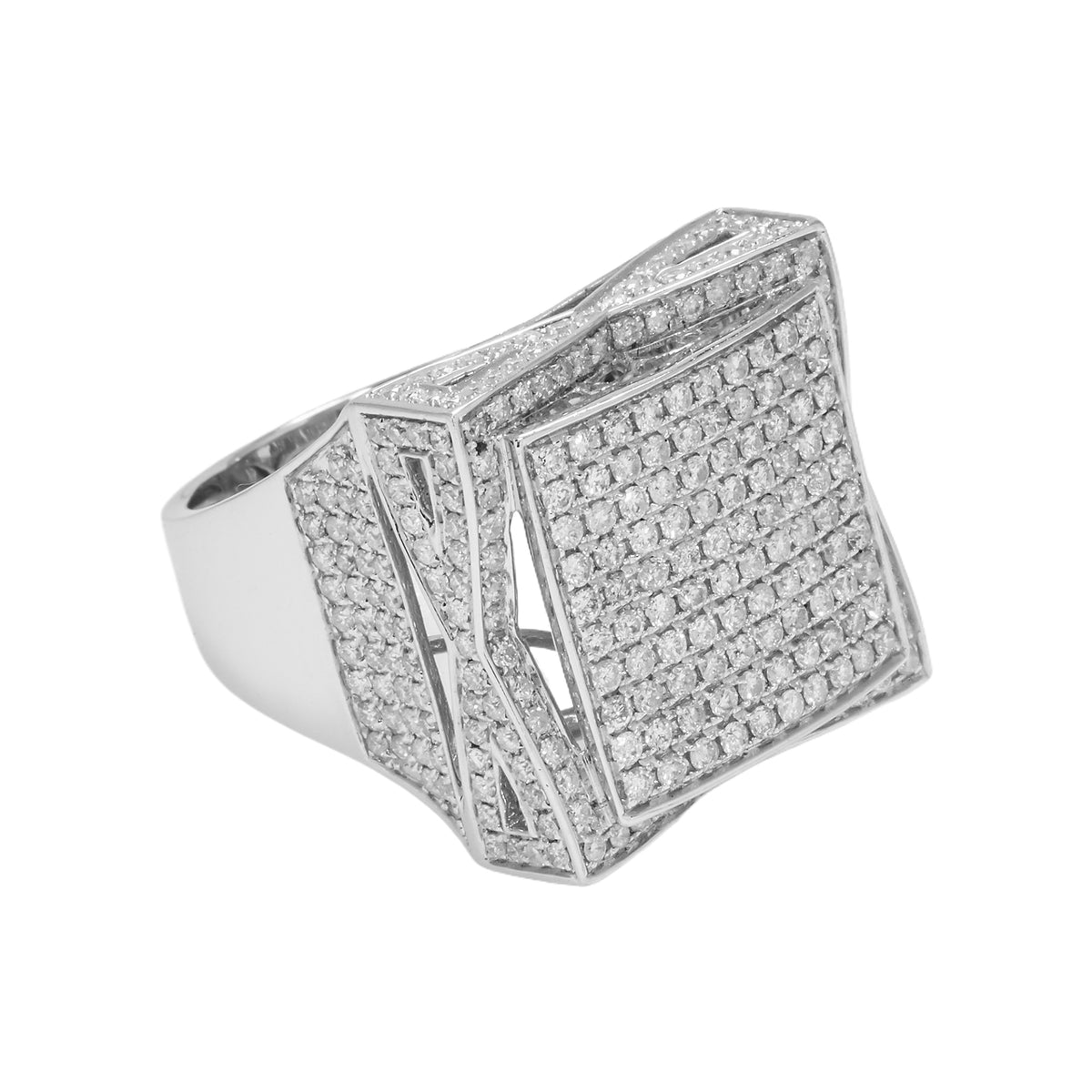 14K GOLD ROUND DIAMOND SQUARE STATEMENT RING 4.30 CT