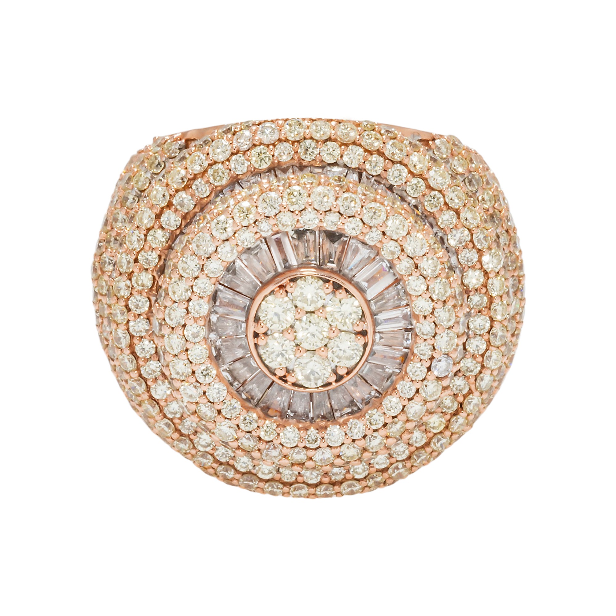 10K GOLD BAGUETTE AND ROUND DIAMOND CLUSTER STATEMENT RING 2.06 CT