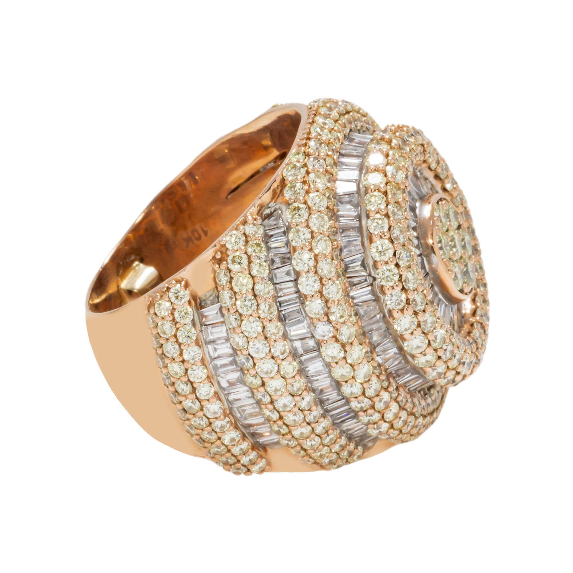 10K GOLD BAGUETTE AND ROUND DIAMOND CLUSTER STATEMENT RING 2.06 CT