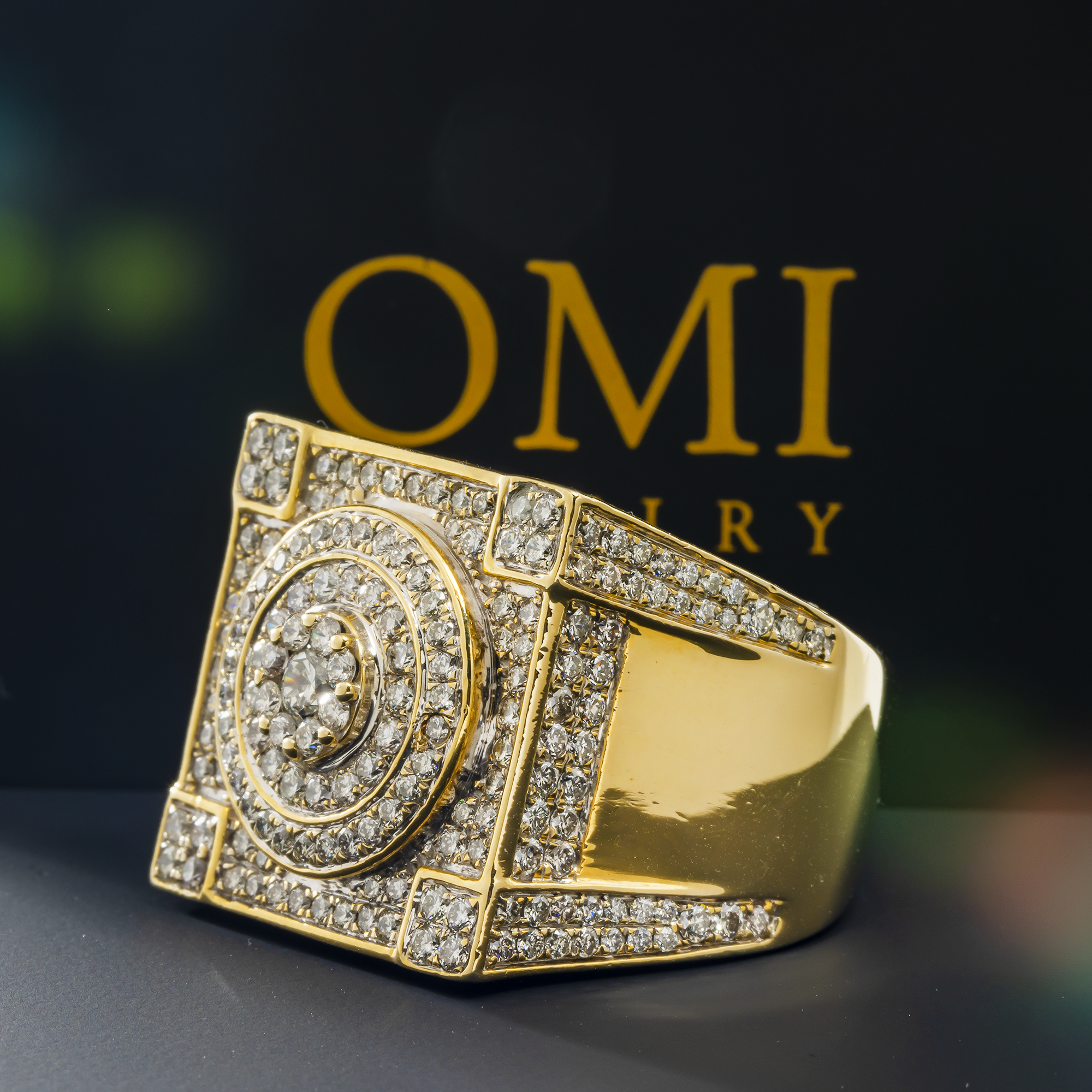 10K GOLD ROUND DIAMOND SQUARE STATEMENT RING 5.50 CT