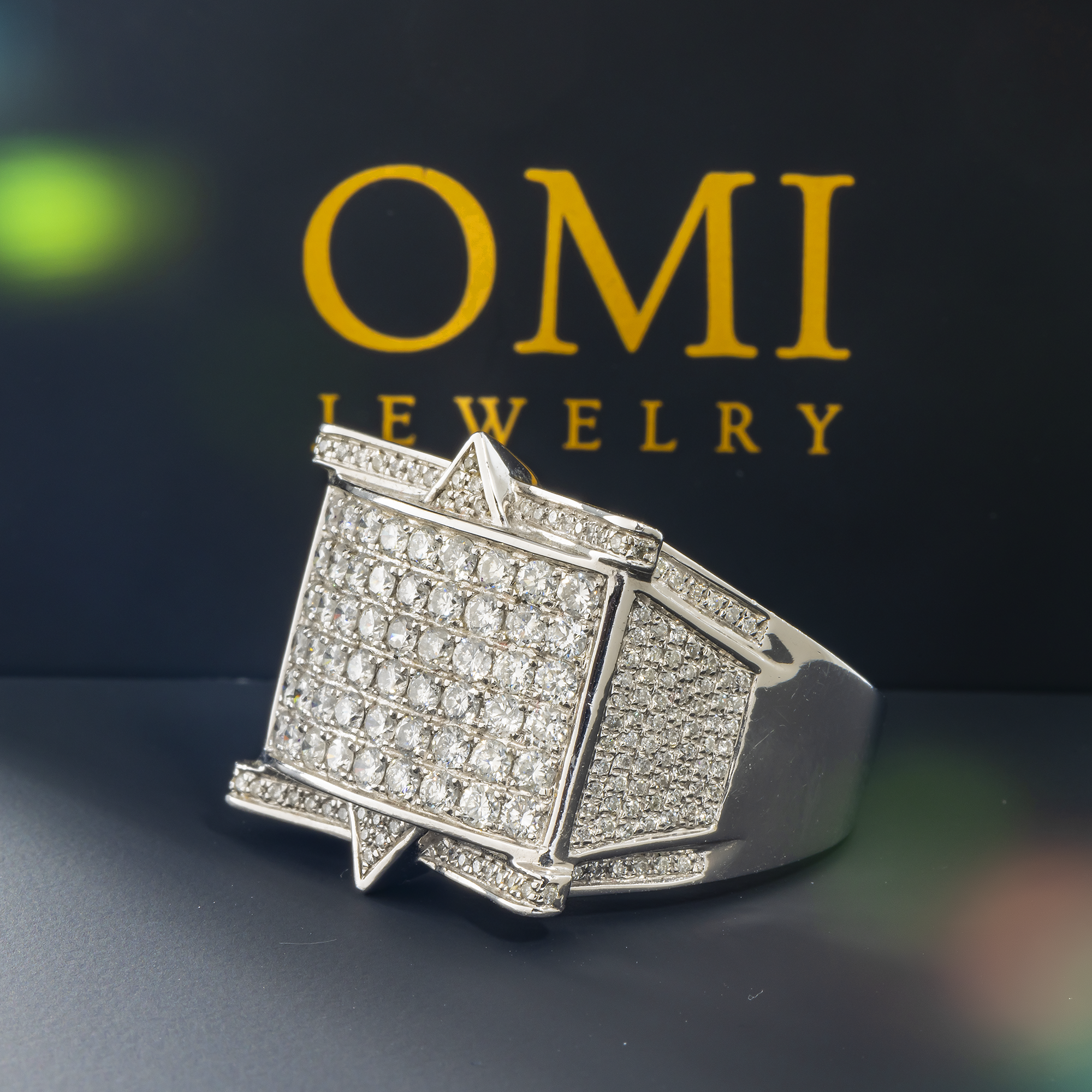 14K GOLD ROUND DIAMOND RECTANGULAR STATEMENT RING 2.39 CT