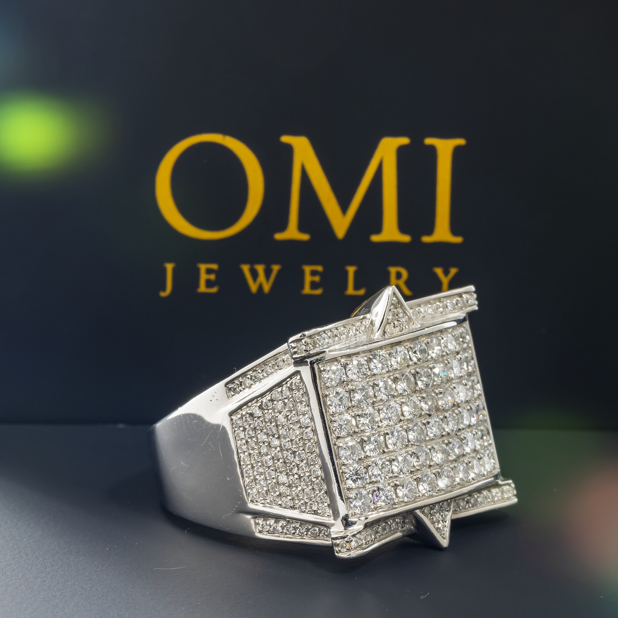 14K GOLD ROUND DIAMOND RECTANGULAR STATEMENT RING 2.39 CT