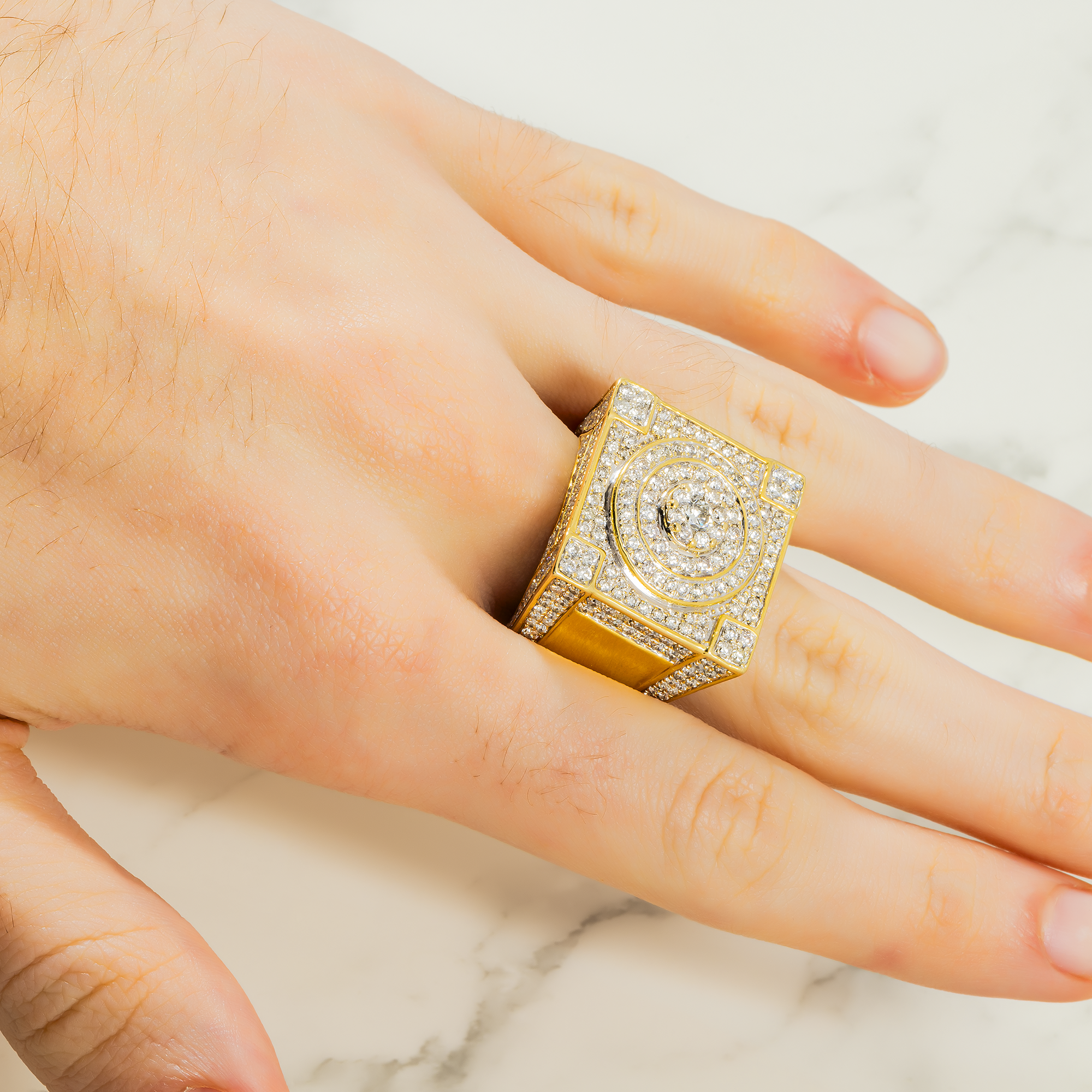 10K GOLD ROUND DIAMOND SQUARE STATEMENT RING 5.50 CT