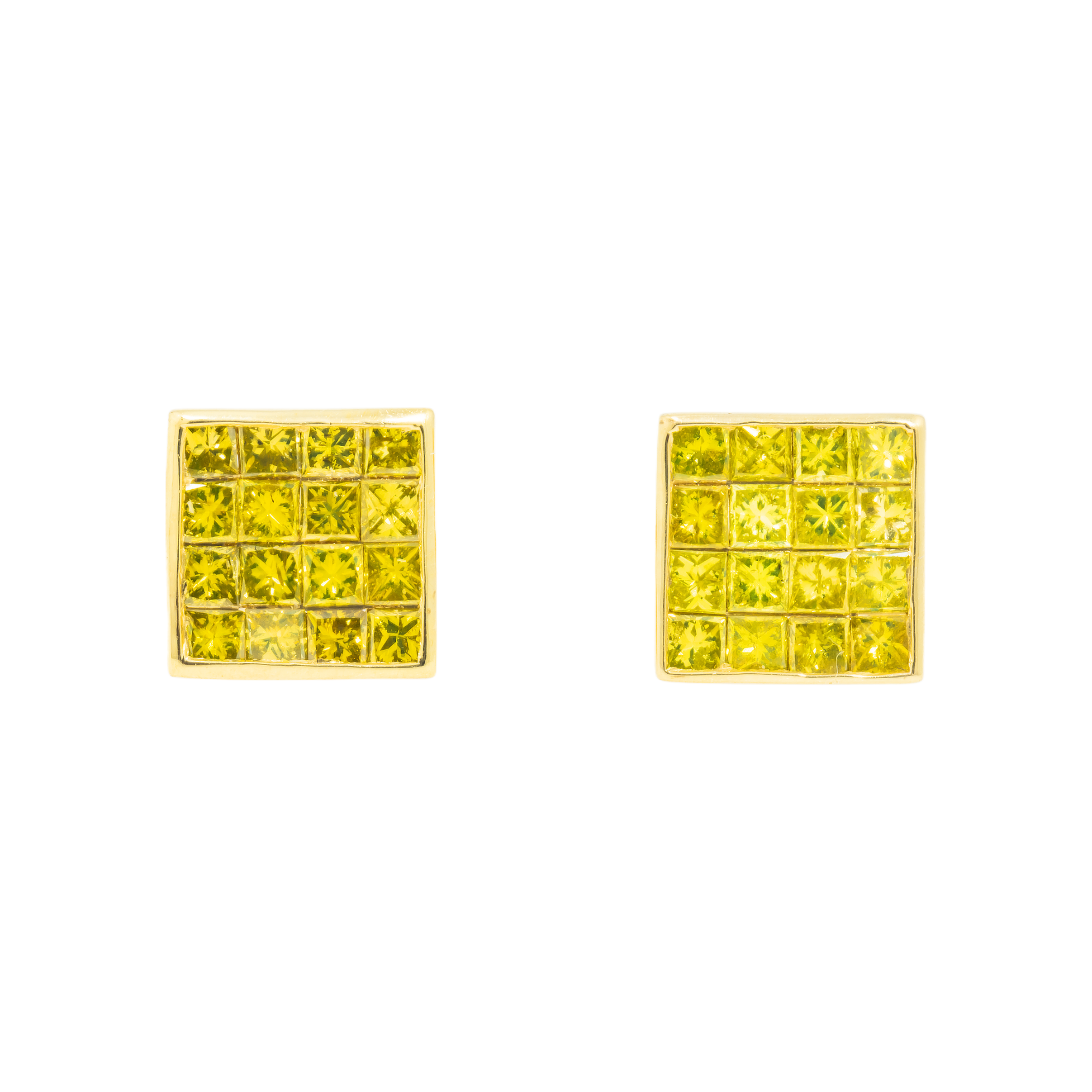 14K GOLD YELLOW DIAMOND SQUARE SHAPE EARRINGS 1.50 CTW
