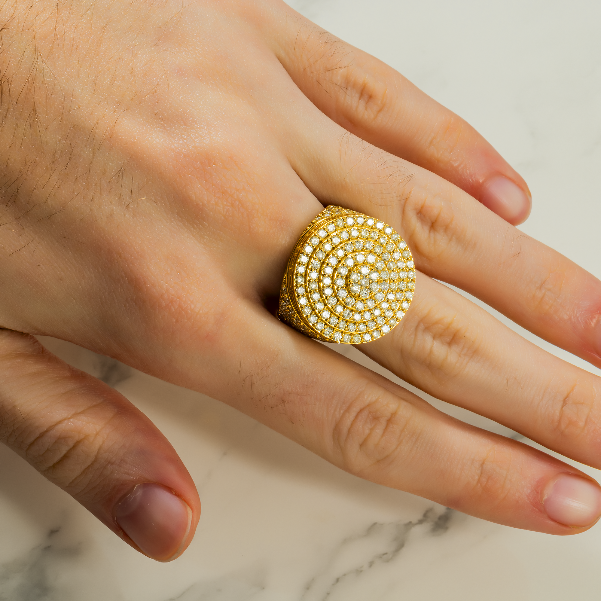 10K GOLD ROUND DIAMOND TEXTURED DESIGNER STATEMENT RING 4.70 CT