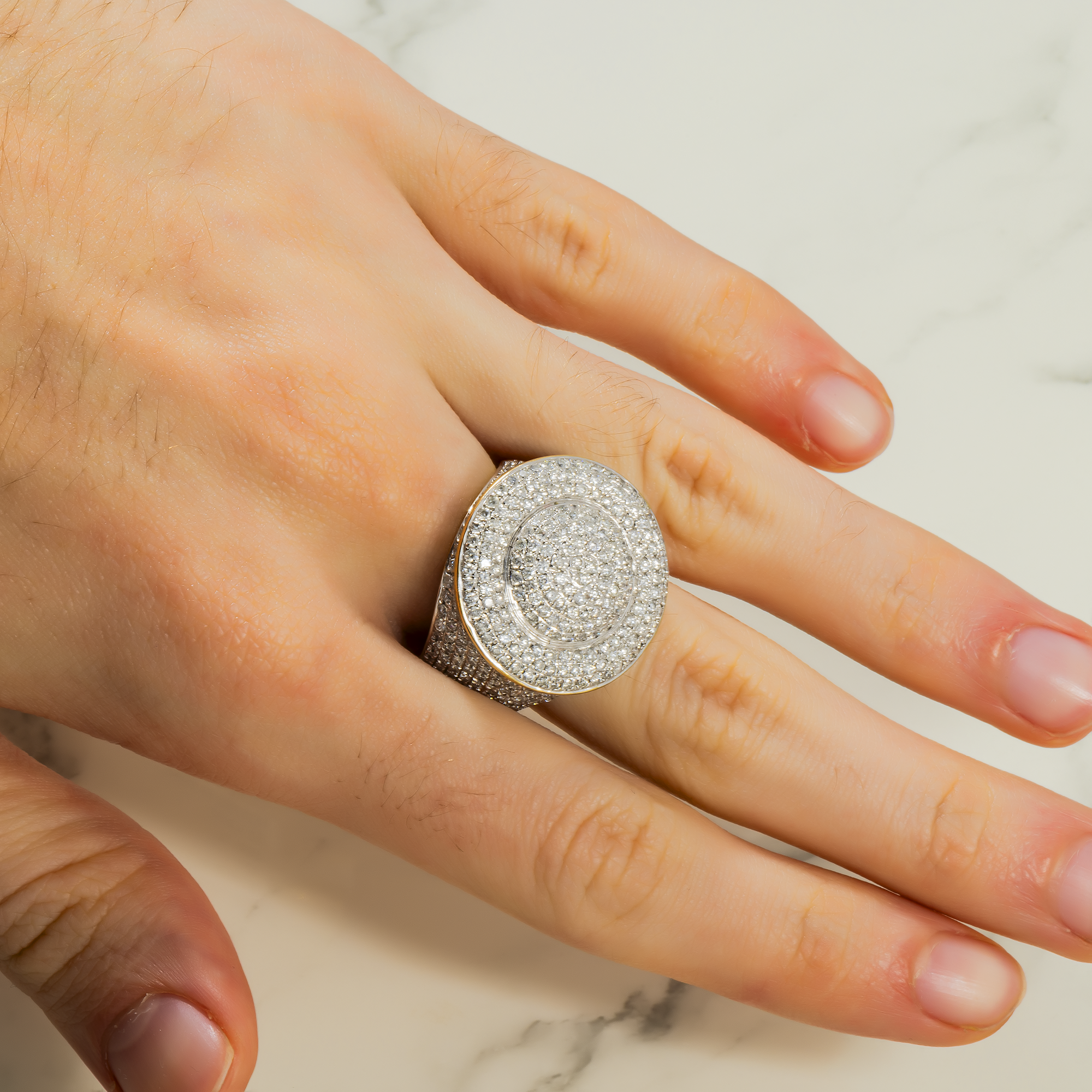 10K GOLD ROUND DIAMOND CLUSTER STATEMENT RING 4.00 CT